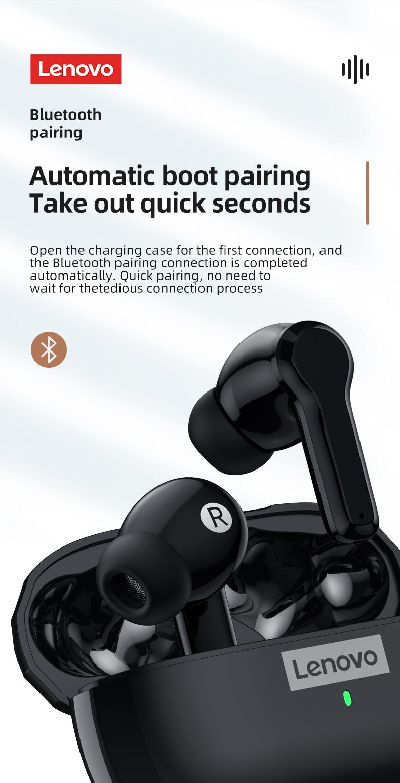 Lenovo LP1S In-Ear Wireless Bluetooth 5.0 Headphones with Stable & Fast Connection, Hi-Fi Sound Quality, Lightweight Sport Design, IPX4 Waterproof Audio Headsets for Music & Phone Calls