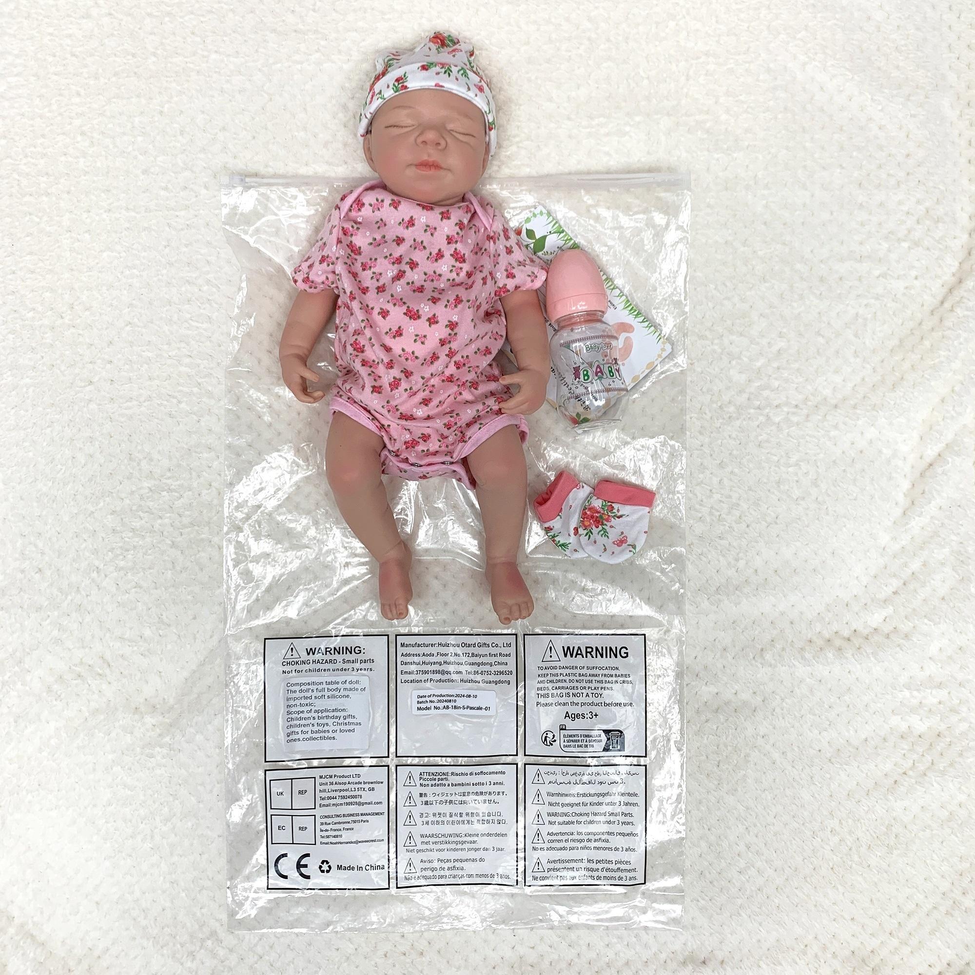 Soft Touch Baby Doll 18 Inches 45cm Full Silicone Reborn Doll with Cute Face Realistic Artist Hand Drawn Real Born Newborn Perfect Gift for Collection Festivals Birthdays and Christmas