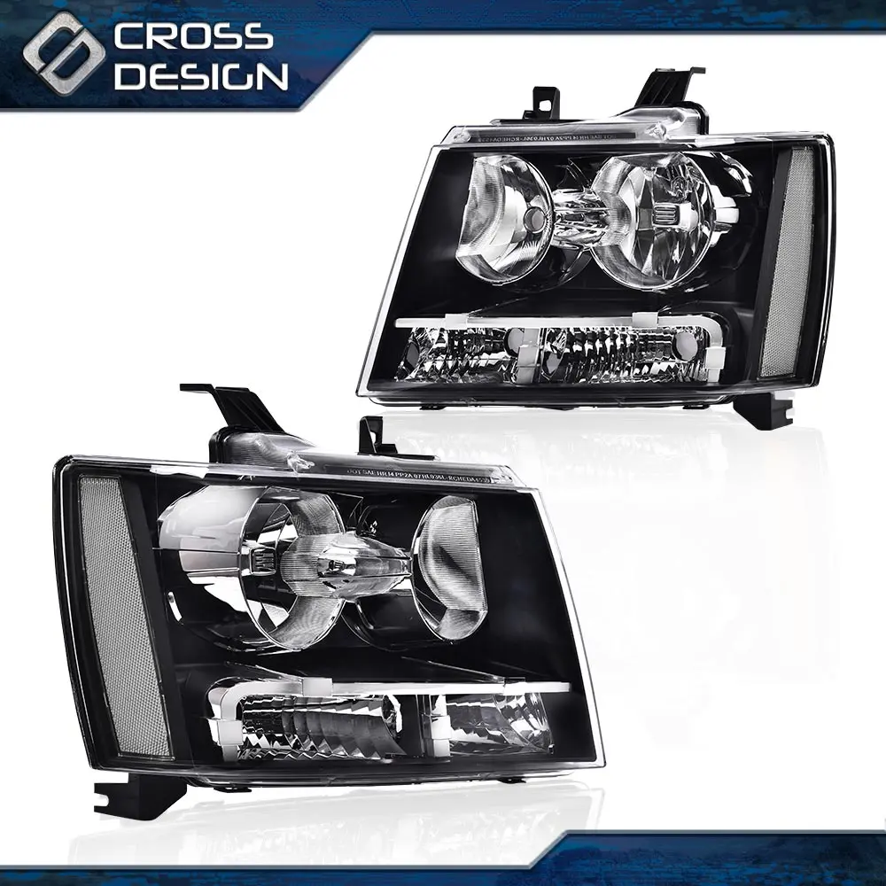CROSSDESIGN Black Durable Heat Resistant LED Headlight Kit - Pair Factory Fit Automotive Assemblies, Chevy Truck Accessory for 2007-2014 Chevy Avalanche, Suburban, Tahoe Car Lights, Led Headlights Assembly, Automotive Headlight Assemblies