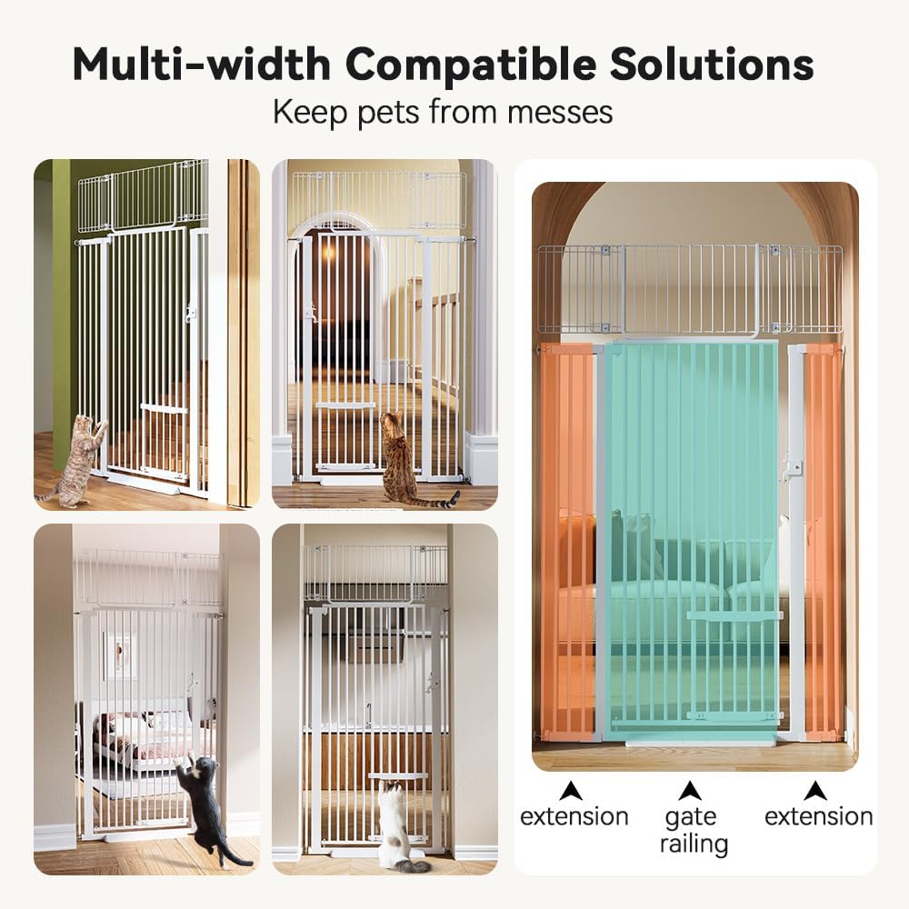 71" Extra Tall Pet Gate for Cats, 29.5-40.6" Extra Wide Cat Gate with Adjustable Cat Door, Pressure Mounted Easy Walk Through Pet Gate with Door for Stairs, Doorways, Kitchen
