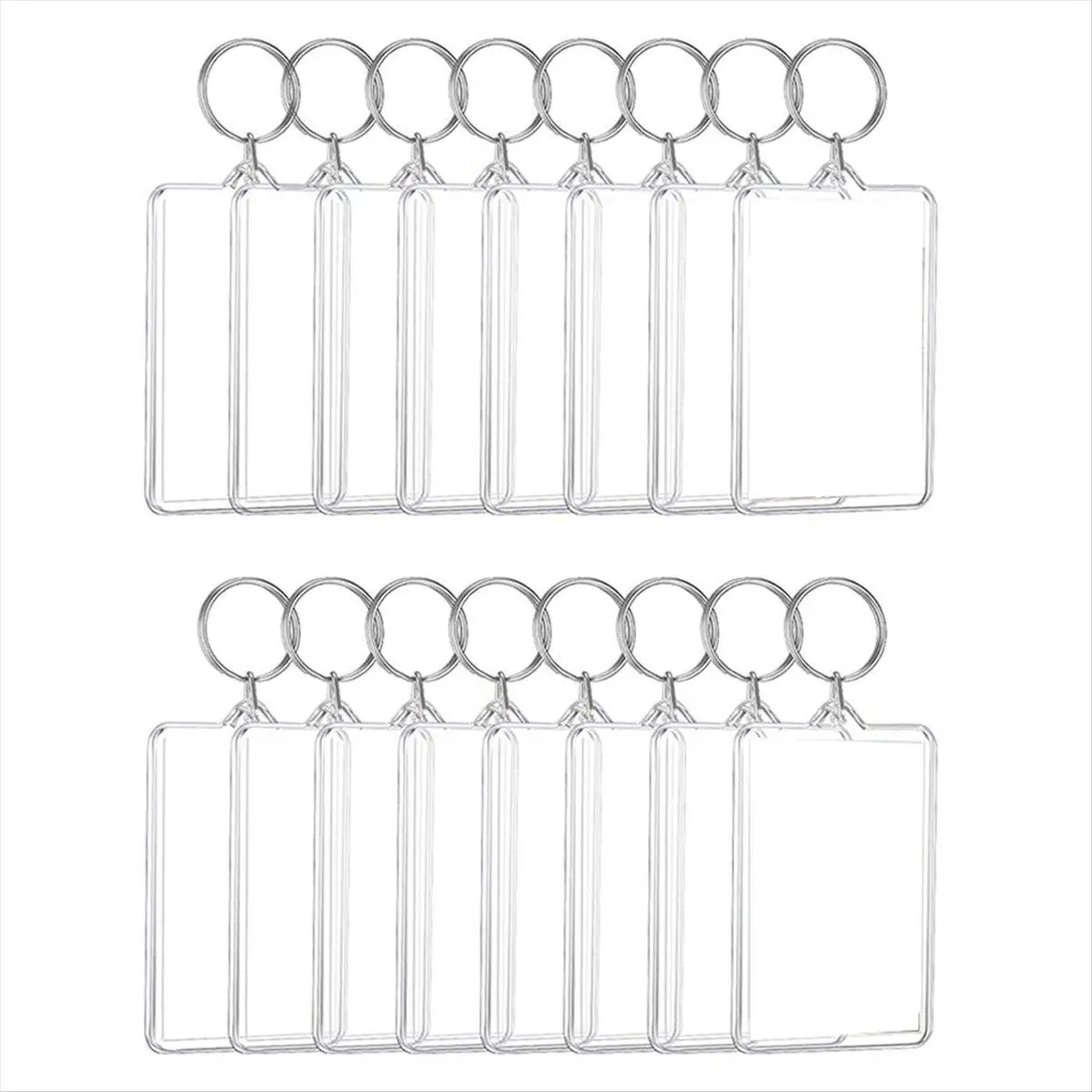 16PCS Acrylic Photo Frames Keychain Holder Photo Insert Blank Keyring For DIY Craft 2.2 x 3 Inch