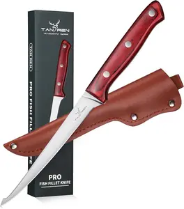 TAN REN Fillet Knife, 6 Inch Flexible Kitchen Knife with Protective Cover, Premium Steel Sharp Cutting Knife for Fish & Meat, Full Tang Structure Kitchen Utility Knife