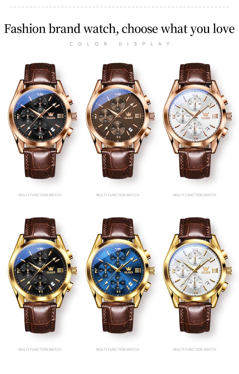 【Valentines Gift Ideas For Boys】OLEVS Watch for Men Leather Casual Chronograph Analog Dress Strap Waterproof Luminous Fashion Easy to Read Gold Case Mans Watches 【Valentines Gift Ideas For Boys】OLEVS Watch for Men Leather Casual Chronograph Analog Dress Strap Waterproof Luminous Fashion Easy to Read Gold Case Mans Watches