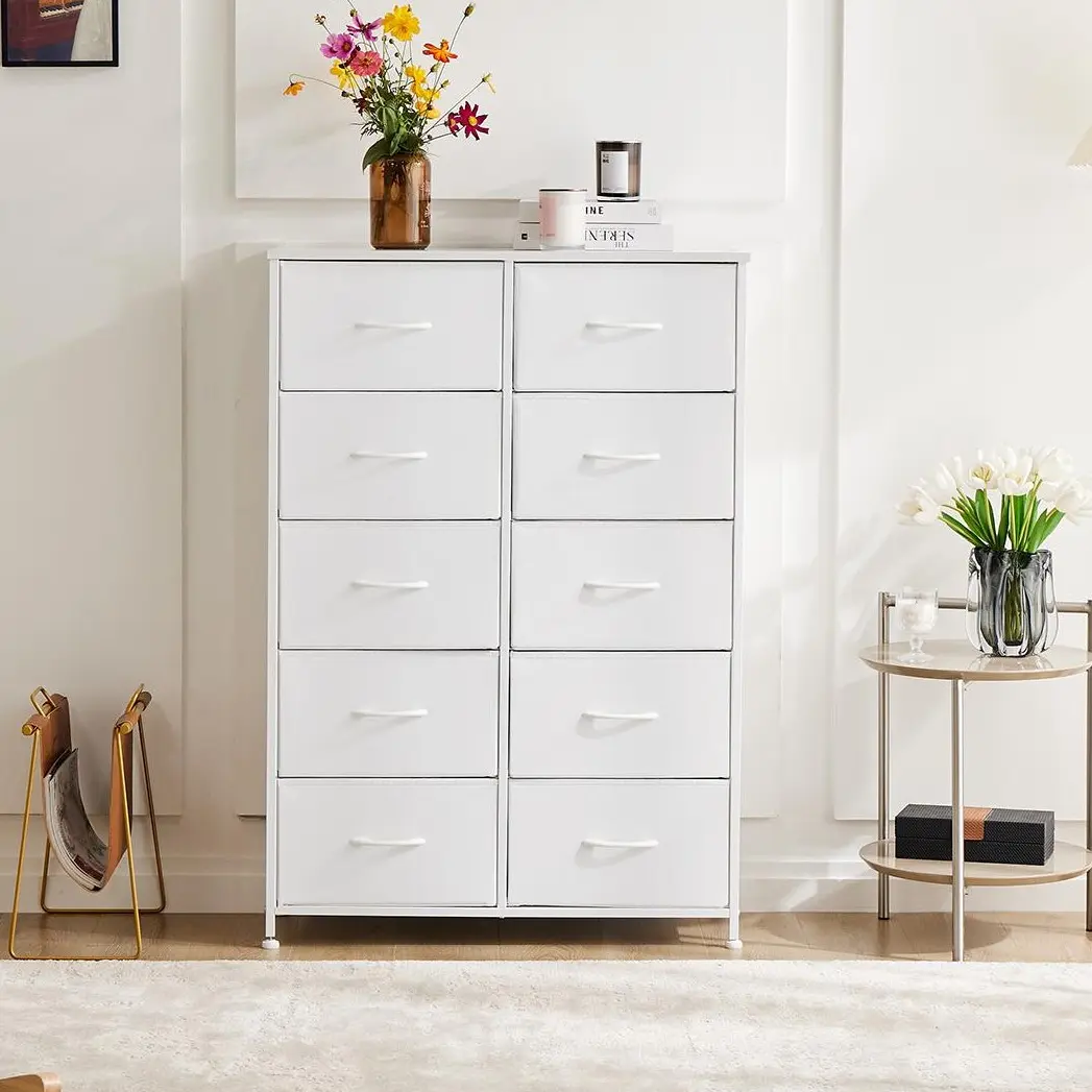 Sweetcrispy 10-Drawer Tall Modern Fabric Vertical Bedroom Dresser - Sturdy Wood-Top Freestanding Organizer Storage Furniture, Nursery & Closet Solution with Drawers for Bedroom, Room Furniture, Apartment Furniture