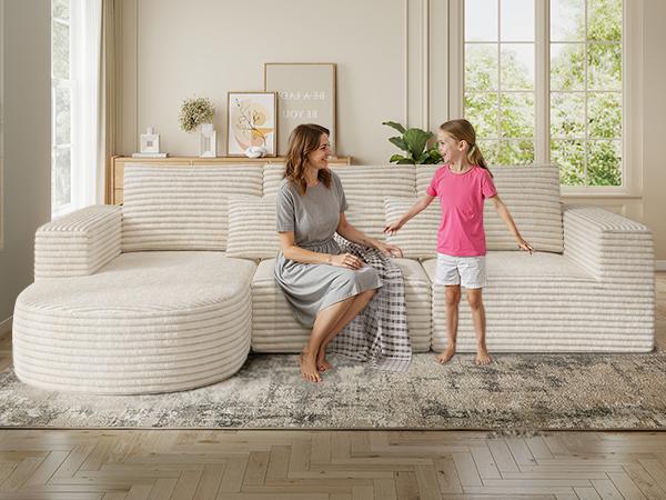【2 Packages shipping】110" Modular Sectional Sofa Couches, Cloud Couches for Living Room, Boneless Sofa with Deep Seat,L-Shape Couch with Chaise,No Assembly Required,Beige, 【2 Packages shipping】110" Modular Sectional Sofa Couches, Cloud Couches for Living Room, Boneless Sofa with Deep Seat,L-Shape Couch with Chaise,No Assembly Required,Beige,