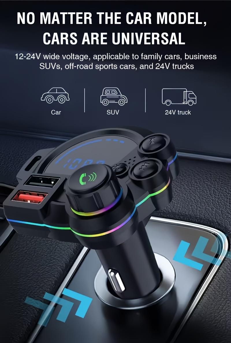 Bluetooth 5.3 Car Adapter Charger 4-Port Fast Charging PD36W QC3.0 18W Wireless FM Transmitter Deep Bass LED Backlit Hands-Free Calling USB Drive Support