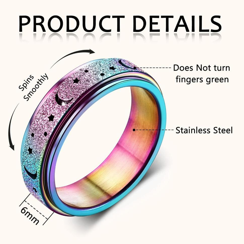 Jstyle Stainless Steel Fidget Rings for Anxiety for Women Spinner Ring 6mm Rose Ring Thumb Ring Size 5-9 Jstyle Stainless Steel Fidget Rings for Anxiety for Women Spinner Ring 6mm Rose Ring Thumb Ring Size 5-9
