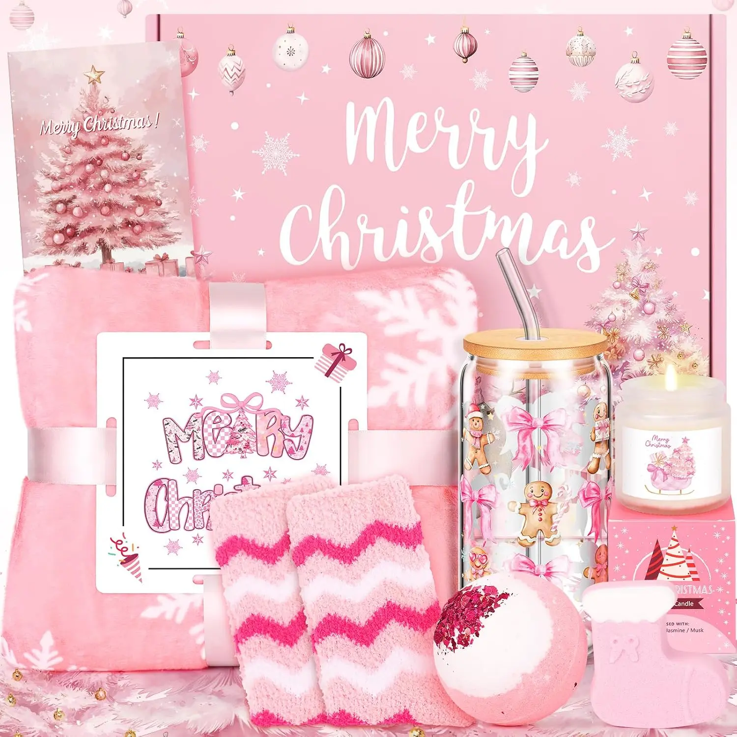 Christmas Gifts for Women, Pink Christmas Gift Set, Xmas Gift Basket for Women, Snowman Gifts for Mom, Wife, Sister, Coworker, Teacher, Friend & Secret Santa