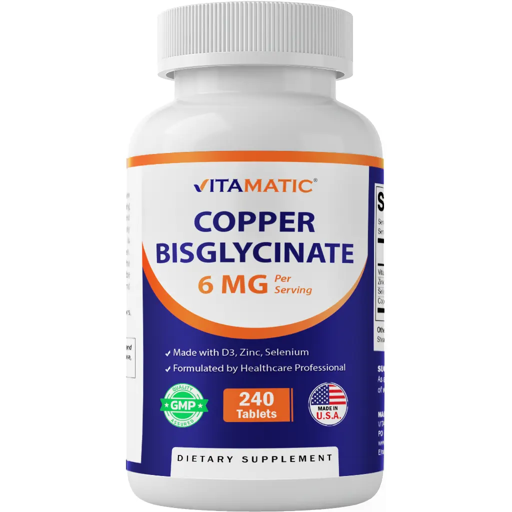 Vitamatic Copper Bisglycinate Blended Vitamins & Minerals Supplement Stack - 6mg Copper, 2000IU Vitamin D3, 50mg Zinc, 50mcg Selenium - 240 Tablets - Sugar-Free Self Care Products - Essential Immunity Support - GMO, Gluten, Lactose-Free, Supports Immunity