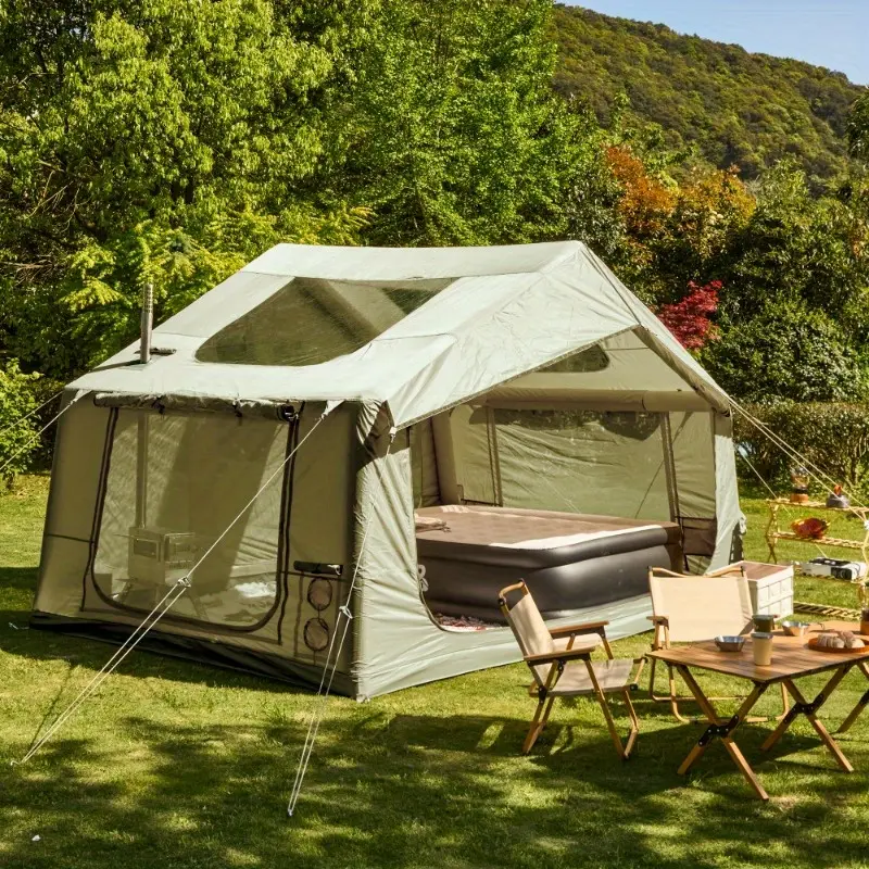 12x8ft Inflatable Camping Tent Vibrant Green - Portable Oxford Fabric, Quick-Setup Design, Includes Air Pump for Effortless Inflation, Durable Weather-Resistant Material