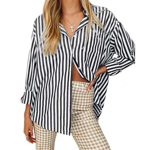 Cicy Bell Women's Blouses Striped Long Sleeve Shirts Button Down Loose Fit Casual Tops Womenswear Breathable