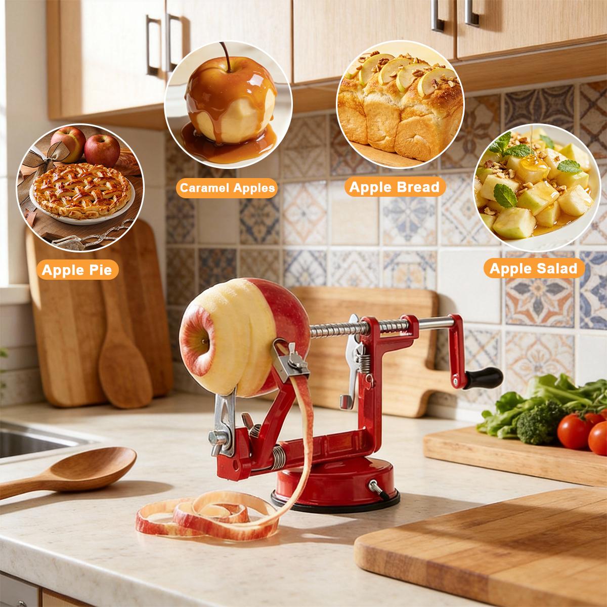 Apple Peeler Corer Slicer with Suction Base – Hand Crank Spiral Cutter