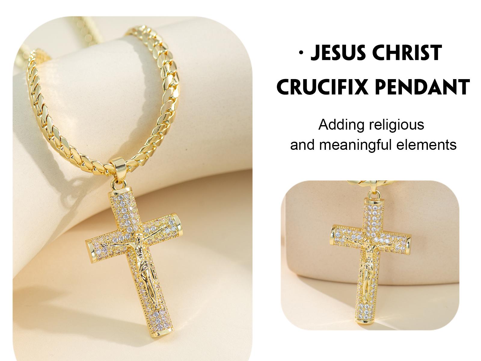 Holylegend 14K Gold-Plated Miami,Cuban & Figaro Chain with Cross,24 inches Long and 6mm Wide,High Quality,Gold Plated Necklace