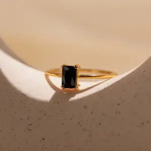 Black Emerald Ring by Caitlyn Minimalist - Vintage Black Onyx Solitaire Ring in Gold - Gemstone Jewelry - Anniversary Gift