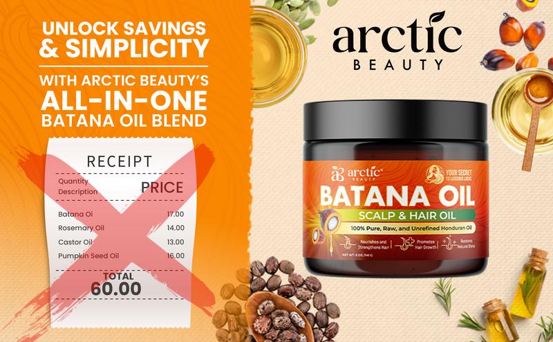 100% Batana Oil (Scalp & Hair Oil) -  Arctic Beauty Hair Growth Support - Pure, Raw, and Unrefined Honduran Oil (5 oz)