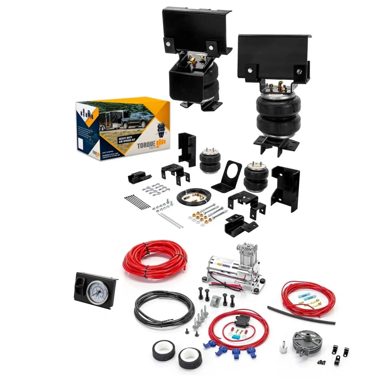 TORQUE Air Bag Suspension Kit with Internal Jounce Bumper and Onboard Air Compressor Kit for 2001-2006 Chevrolet Chevy Silverado 1500 HD 2500 and GMC Sierra 1500 HD 2500 2WD 4WD 7500 lbs