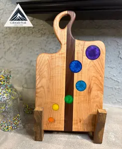 Chakra Inspired Charcuterie Board with Colorful Embedded Epoxy Colors for Aesthetic and Functional Use