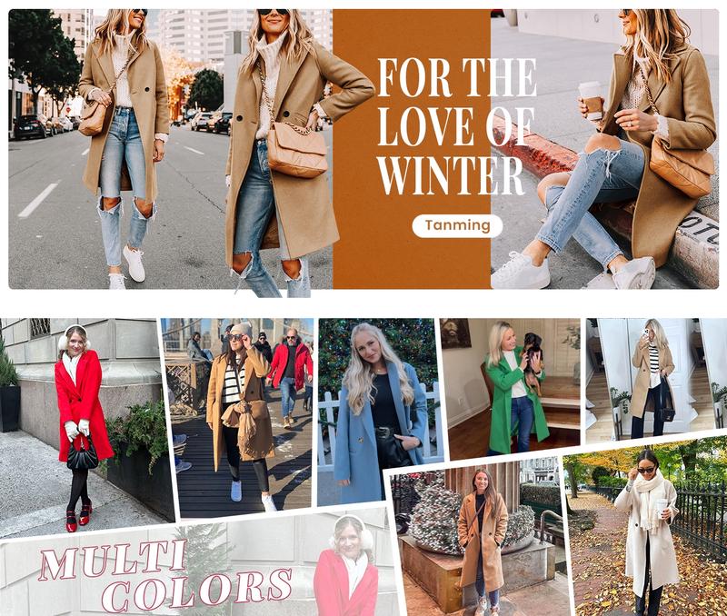 Tanming Women's Knee-length Overcoat Casual Notch Lapel Single-Breasted Wool-blend Peacoat Trench Coat Womenswear Outerwear Jackets for Spring Fall Winter Tanming Women's Knee-length Overcoat Casual Notch Lapel Single-Breasted Wool-blend Peacoat Trench Coat Womenswear Outerwear Jackets for Spring Fall Winter