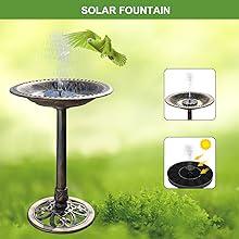 VINGLI 28 Inch Bird Bath with Solar Fountain Antique Copper Weather Resistant Resin Pedestal Birdbaths Floral Accents and Vintage Finish Garden Decor for Outdoor Lightweight Courtyar