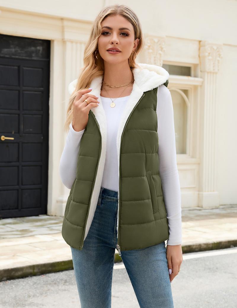 UMIPUBO Womens Sherpa Fleece Vest Warm Sleeveless Jacket 2025 Winter Coat Fall Zip Up Hoodie Reversible Outwear with