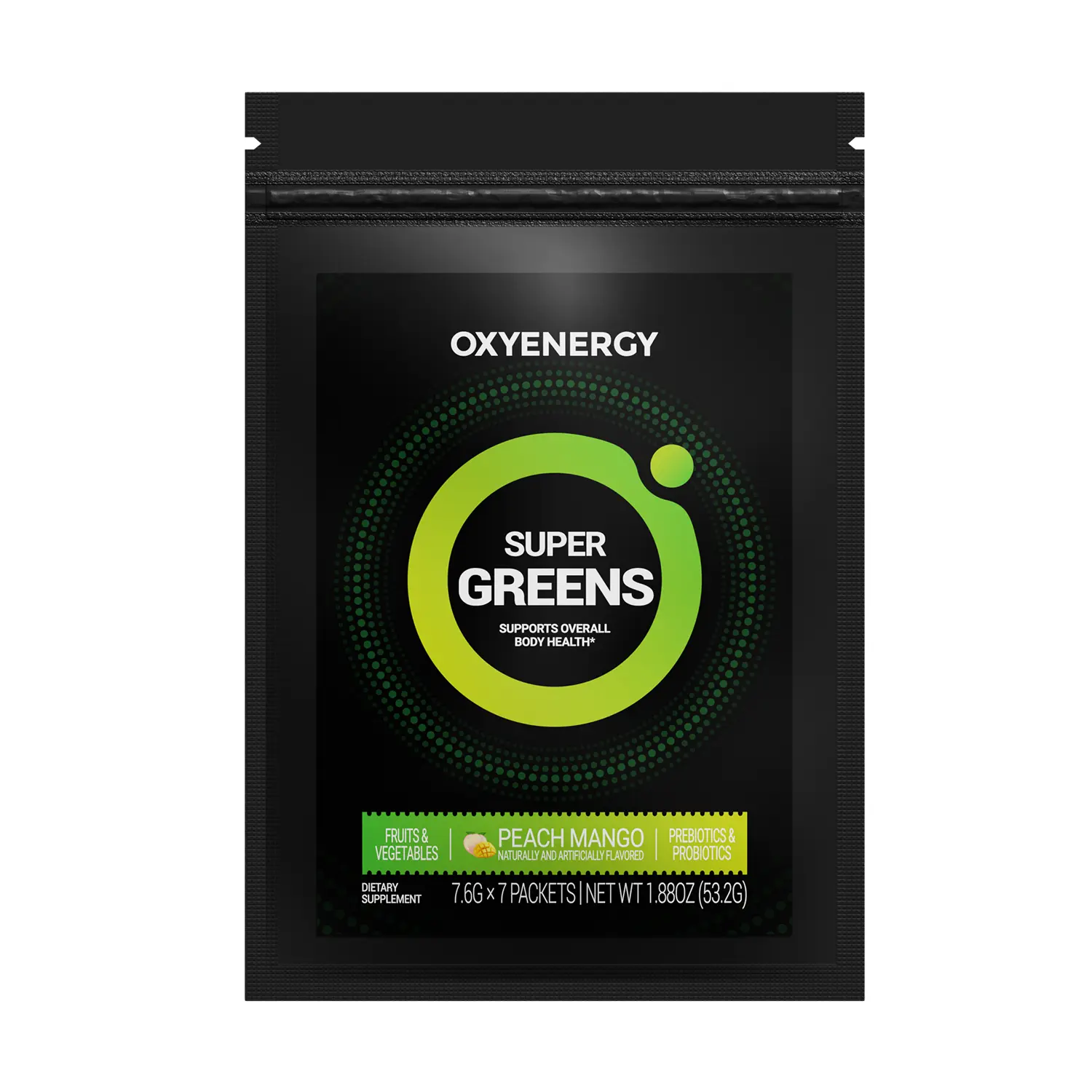 OXYENERGY SUPER GREENS Gut Health Supplement - 7-Stick Trial Pack 7.6g Daily Greens Powder, Body Health Dietary Supplement with Ginseng Probiotic & Prebiotic, Adaptogenic Herbs, Natural Ingredients for Daily Gut Support, Green Drink Mix