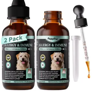 PopPaw Allergy & Immune Supplement for Dogs - Omega 3-6-9 Liquid Drops for Seasonal Allergy Support, Skin Itch Relief, Less Shedding, Coat Health-Chicken Flavor - 2 FL.OZ