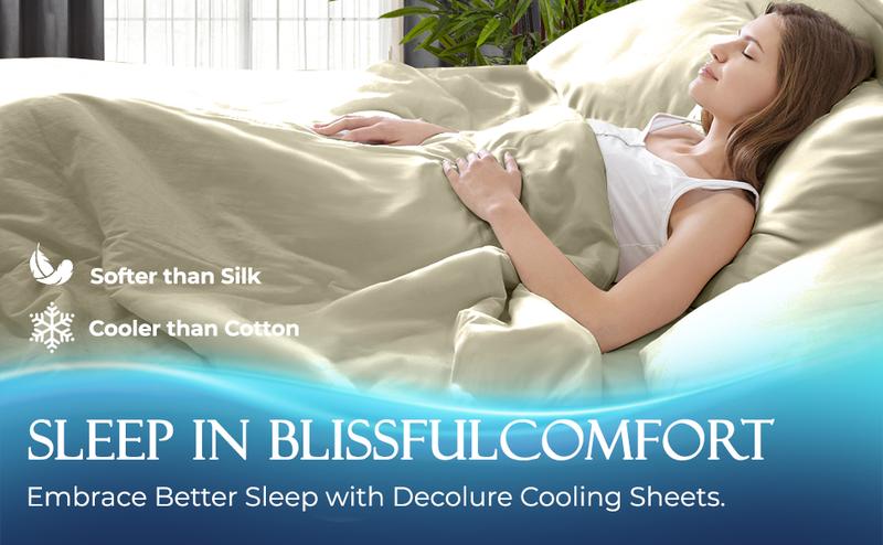 DECOLURE Cooling Bed Sheets - Luxurious Ultra Soft Bamboo Viscose Microfiber Sheets with Deep Pockets for Hot Sleepers