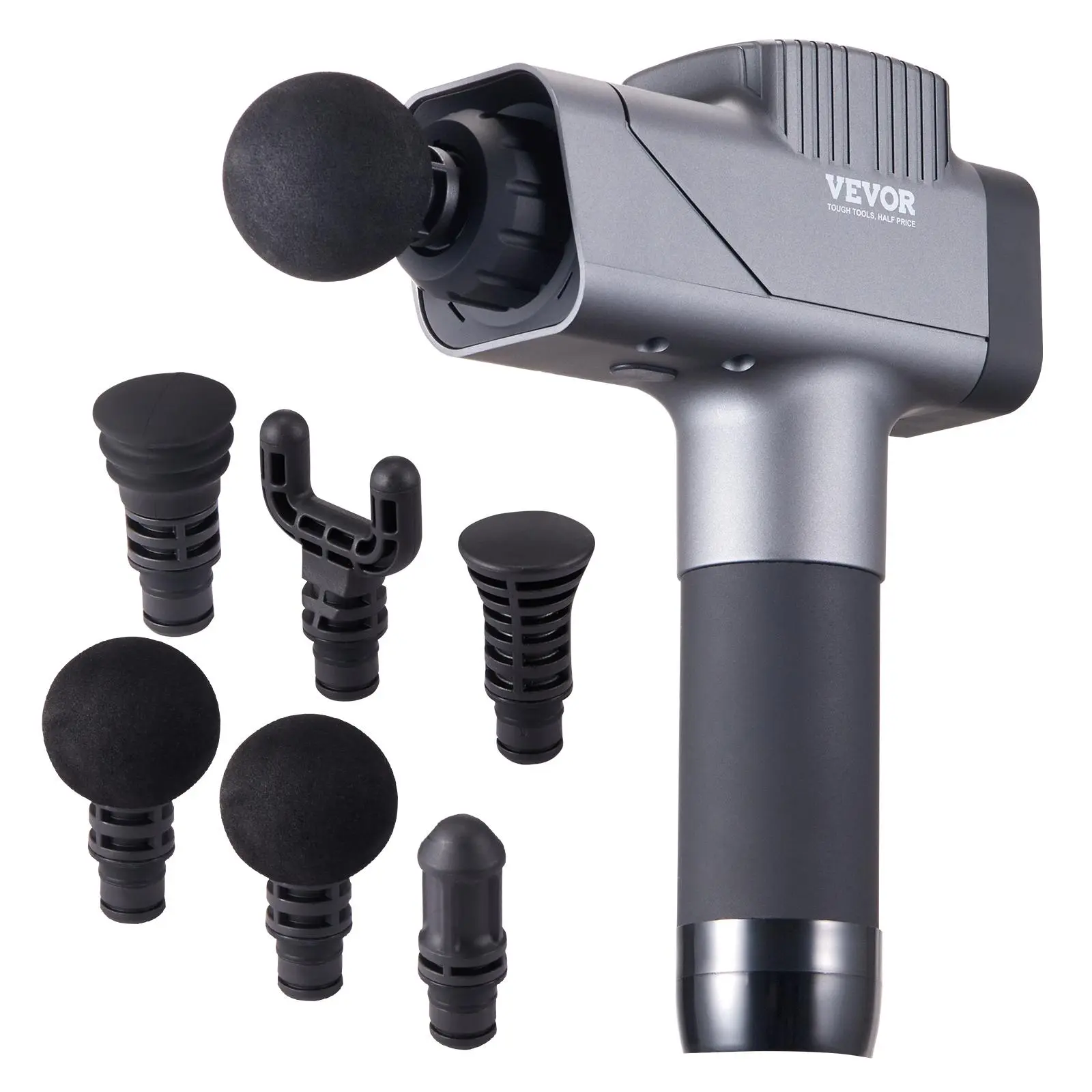 VEVOR Massage Gun Deep Tissue,  Percussion Muscle Massager for Athletes - with 8 Speed Levels & 6 Massage Heads, 16V 2500mAh Batteries, Handheld Massage Gun for Pain Relief, Muscle Relaxation