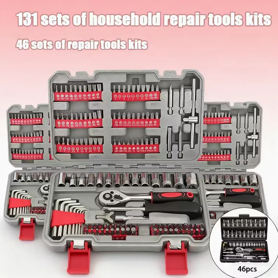 131pcs Home Repair Tool Set  All-in-One Hand Tool Kit with Socket Wrench, Hex Keys & Screwdriver Bits – Perfect for Home, Auto Repair, DIY Projects & Everyday Fixes