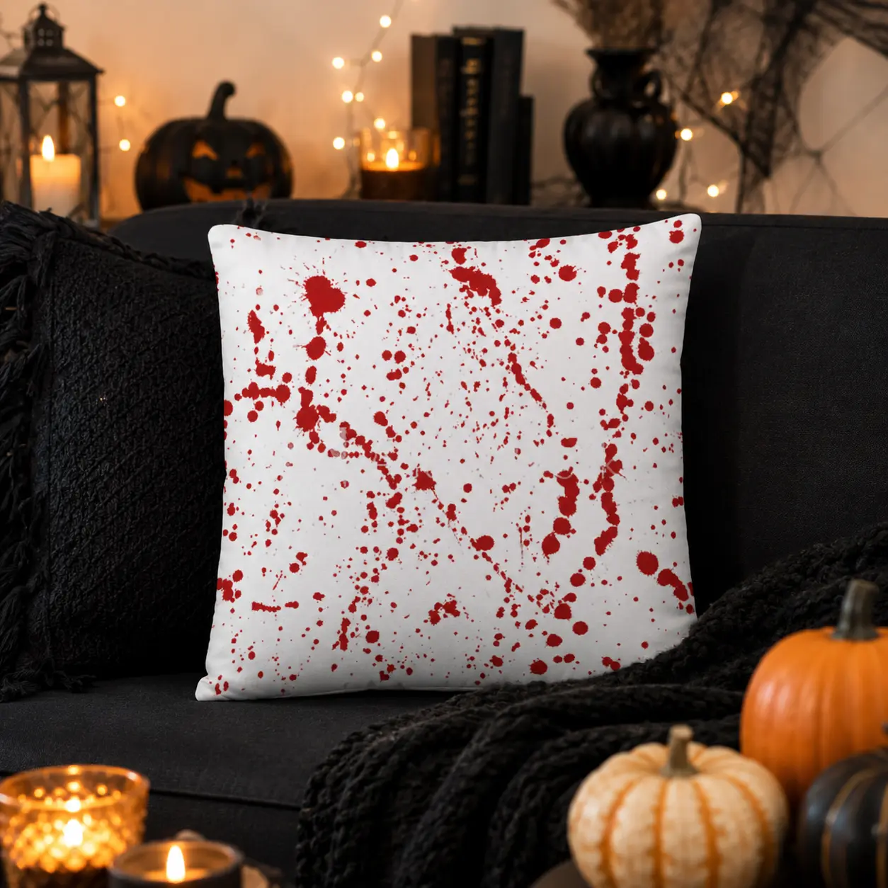 Halloween Blood Splatter Design Throw Pillow for Festive Decorations