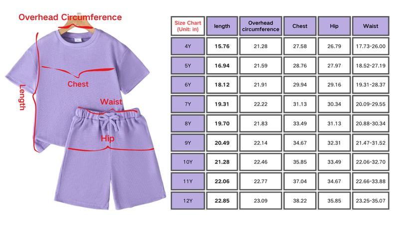 CrevNeck Teen Girls Outfit Purple Graphic Print Short Sleeve T-Shirt & Shorts Set for Spring Summer Fall Casual Wear