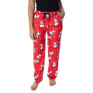 Peanuts Women's Snoopy And Woodstock Allover Print Smooth Touch Fleece Sleep Bottoms Lounge Pajama Pants