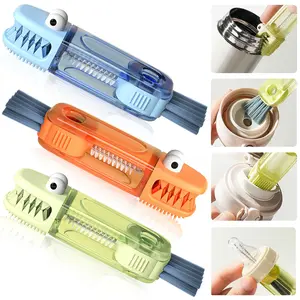 SharkBrush-3 in 1 Cup Lid Gap Cleaning Brush Set, 3Pcs Bottle Gap Cleaner Brush, Silicone Cup Lid Brush, Multifunctional Bottle Brush, Cleaning Tools for Home Kitchen Office