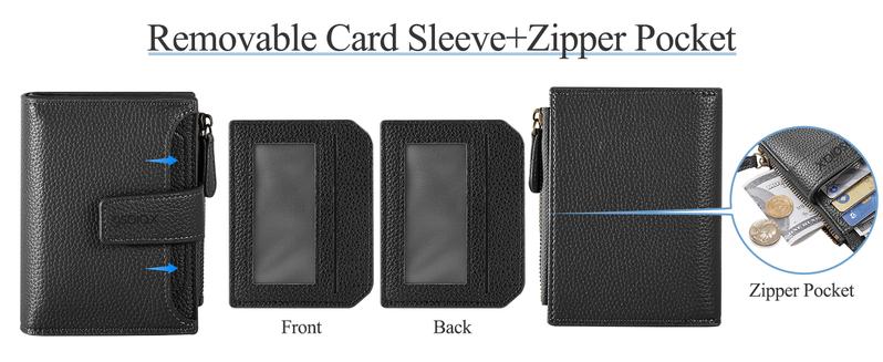 GSOIAX RFID Credit Card Holder, Women's Genuine Leather Coin Pocket Card Holder for Daily and Back to School Use, Perfect for Mother's Day Gift, Girlfriend Gift, Women's Wallet