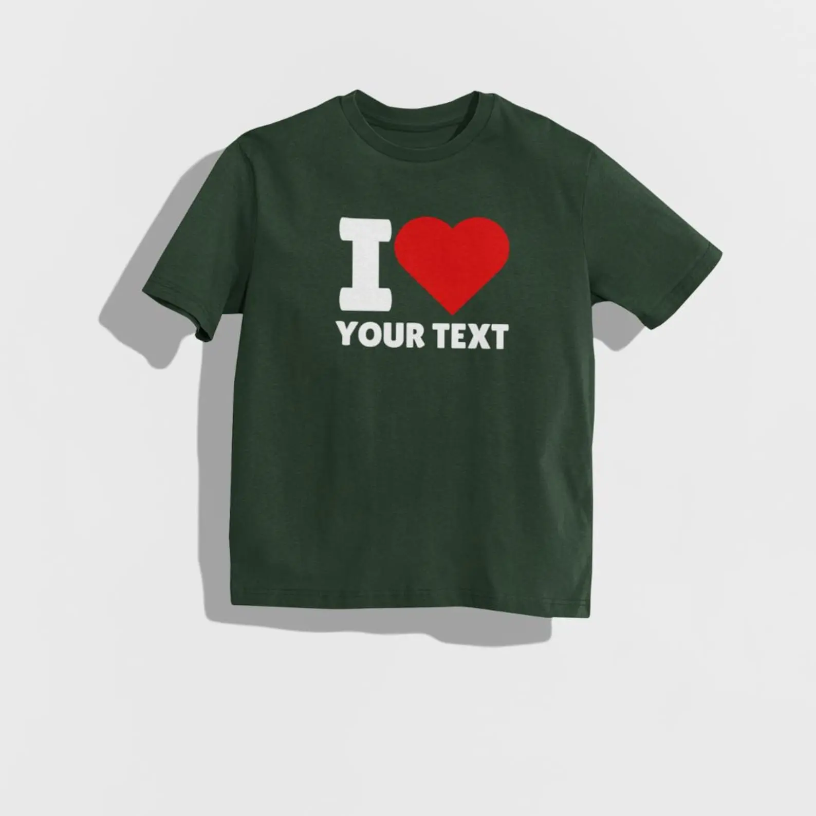 Custom I Love Your Text Graphic Tee, Personalized Heart Shirt, Dark Green Retro T-Shirt, Y2K Custom Name Tee, Cute Gift for Couples