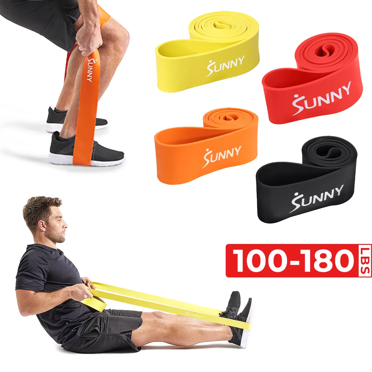 SUNNY Natural Latex Resistance Band Home Gym Workout Fitness Closed Loop Rubber Band for Stretching Pull Up Assistance Mobility and Strength Training Progressive Tension Exercise Band for Full Body Workouts 100 140 160 180 lbs Options