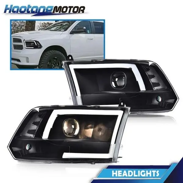 CROSSDESIGN Black LED Tube Projector Headlight Assembly Pairs - Front Light Headlamp Kit with Low-Heat LEDs, Visibility Boost for 09-12 Dodge Ram 1500/2500/3500 Ram Trucks Exterior Upgrade