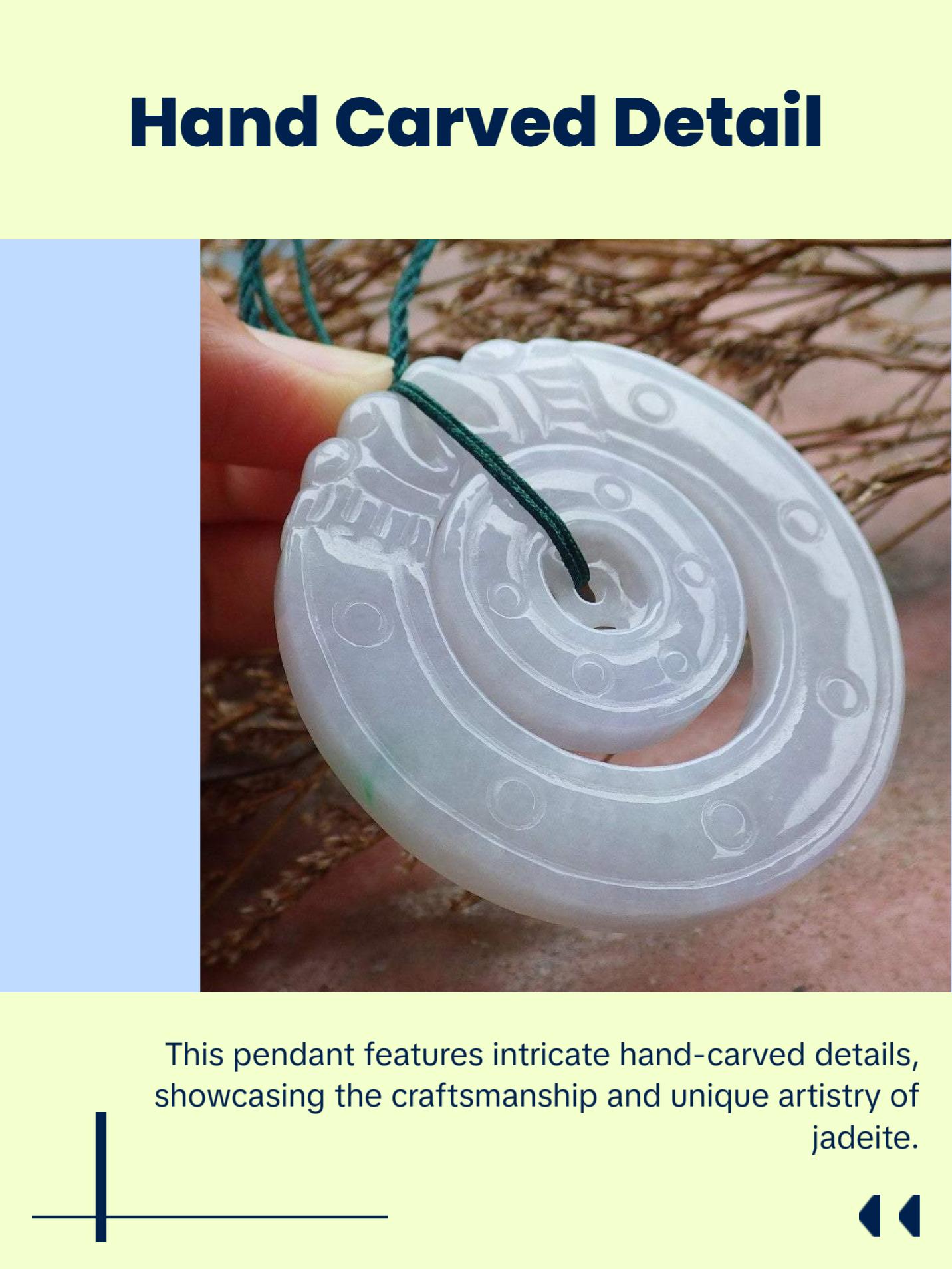 Certified Hand Carved Pale Lavender Green 100% Natural Myanmar Burma A Jade Jadeite Dragon Circle Donut Pendant Necklace