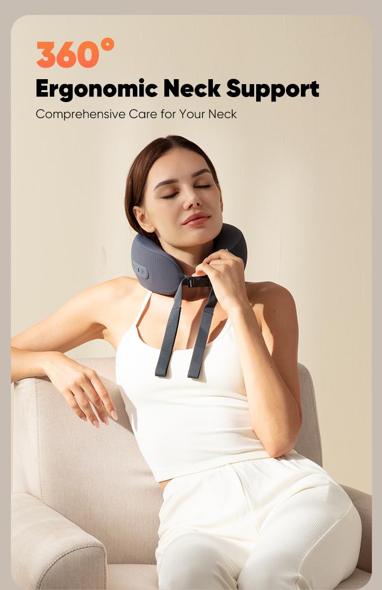 CINCOM U-Shaped Neck Massager Pillow（Midnight Blue） for Cervical Support, with Soothing Heat & Kneading, 360° Memory Foam Support, Cordless, Rechargeable & Portable, Perfect Gift for Black Friday, Thanksgiving, Christmas, Birthdays & More