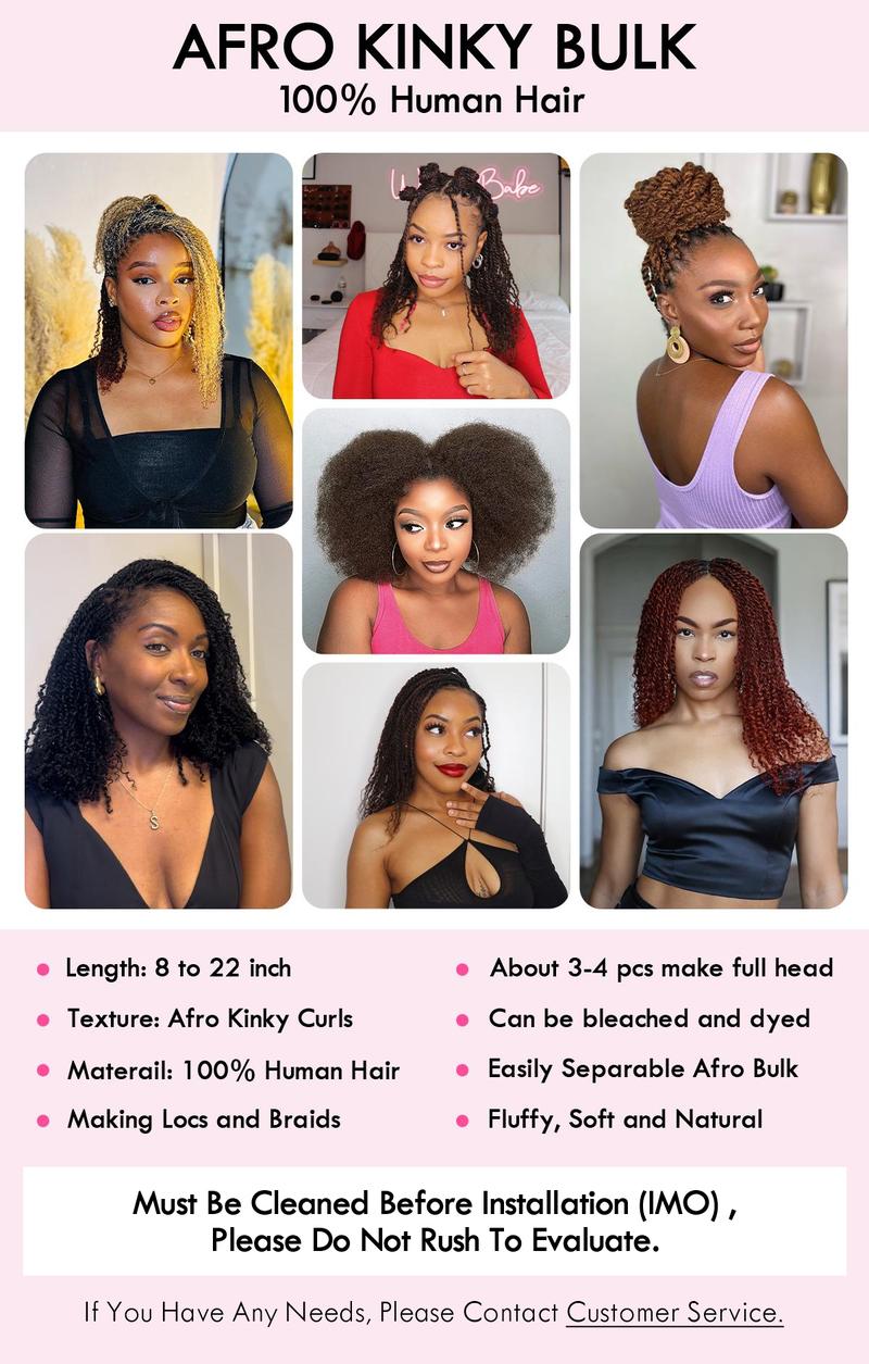 QVR 1 PCS Afro kinky Bulk Hair Extensions For Braiding Dreadlock Human Hair Outdoorfun Lace Closure Wigs Lace Frontal dealsforyoudays BACK To sCHOOL TikTokShopBlackFriday
