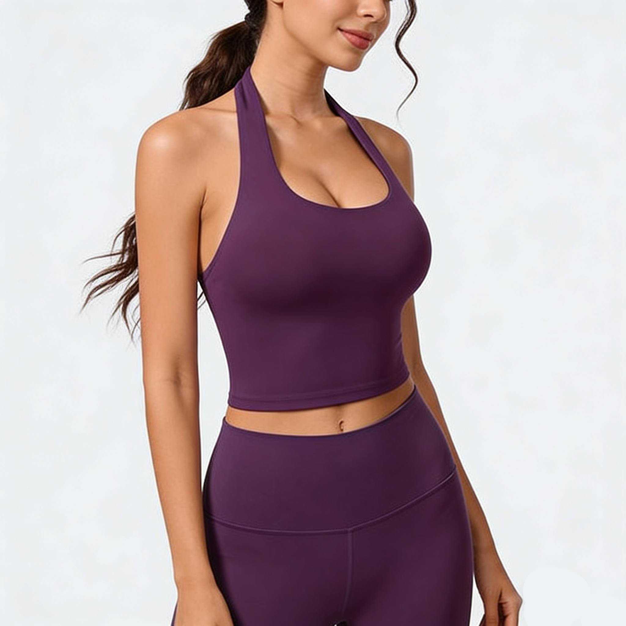 DENFY Impact Halter Top Fitness Gymwear Women's Tank Tops Workout Sports Vest Seamless Yoga Backless Tanks Gym Sportswear Activewear Athletic Athletic Training Apparel