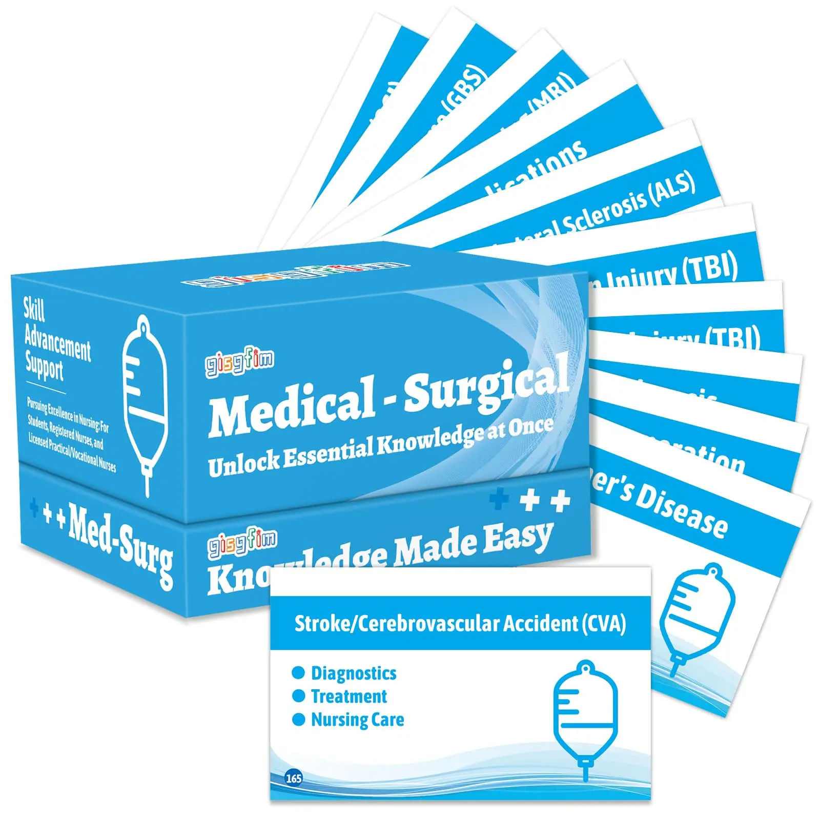 GISGFIM Portable Medical-Surgical Index Cards, 409 Double-Sided Flashcards for Studying with Compact Portability, Efficient Learning Office Stationery for Nursing School Exam Prep