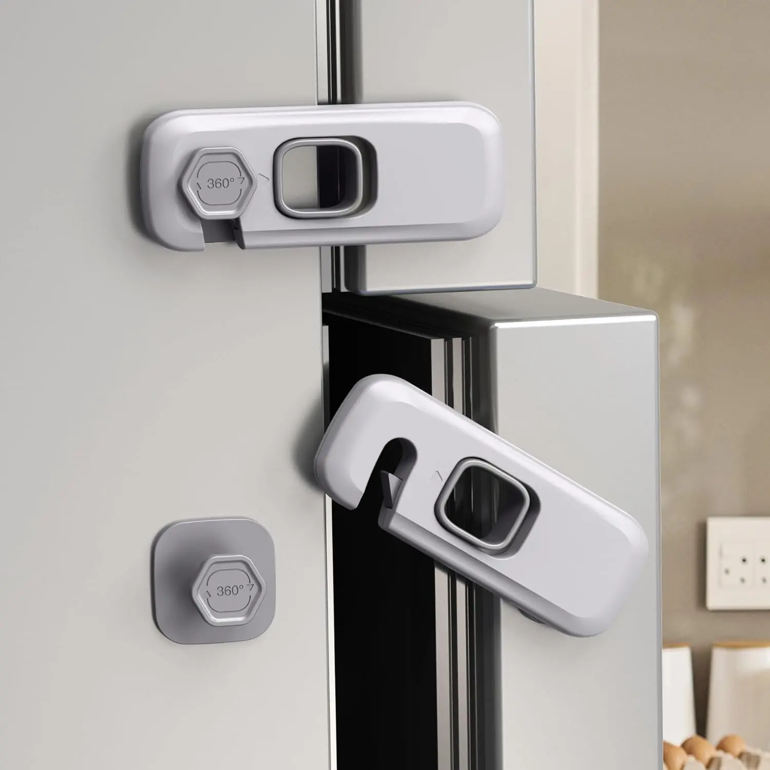 5 Pack Child Proof Refrigerator Lock, Fridge Locks for Kids with Sticky Adhesive Pads, Child Safety Locks for Doors, RV Refrigerator, Oven Lock Child Safety Baby Cabinet Locks - Grey Updated