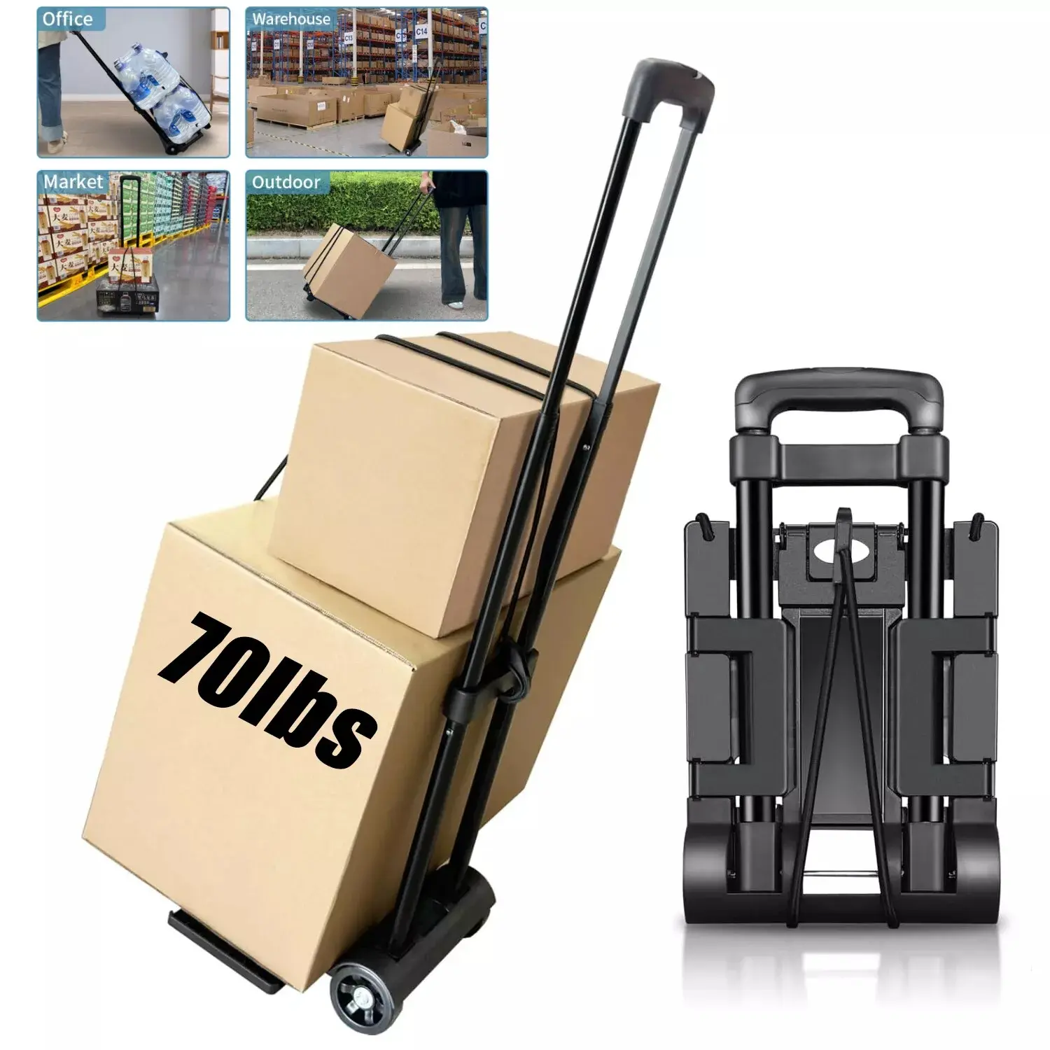Heavy-Duty Foldable Shopping Trolley - 360° Wheels, Adjustable Handle, Unisex Storage Cart on Wheels for Outdoor Beach Outing, Groceries, Home & Party Supplies