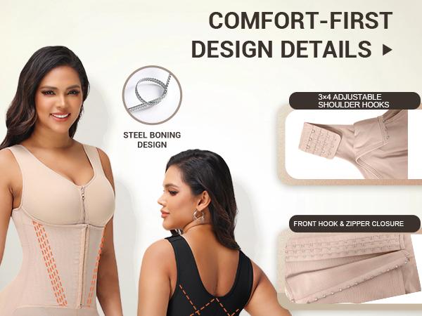 SHAPSHE Faja Compression Shapewear for Women Double-Layer Fabric Built-in Bra Adjustable Straps Zipper Crotch Breathable