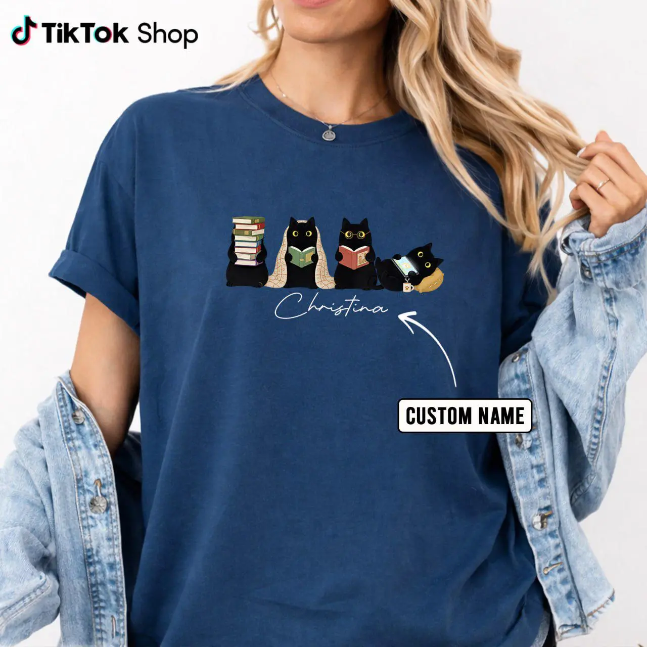 Custom Name Cat Reading Comfort Colors Shirt, Personalized Book Lover Tee, Black Cat Bookish T-Shirt, Cat Mom Reader Gift