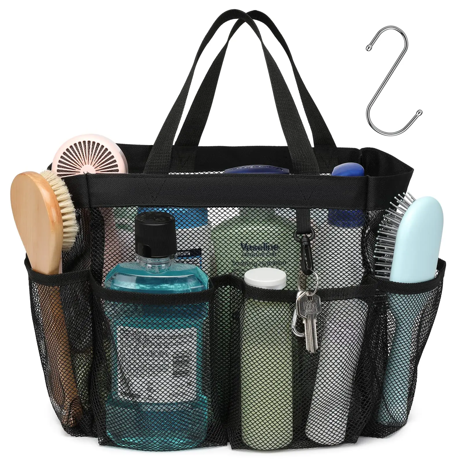 Collapsible Shower Caddy Portable, Mesh Shower Caddy Bag Basket Tote For College Dorm Room Bathroom Gym, Hanging Shower Bag Organiser For Women Men Toiletries Camping Body Wash Shampoo Soap Polyester