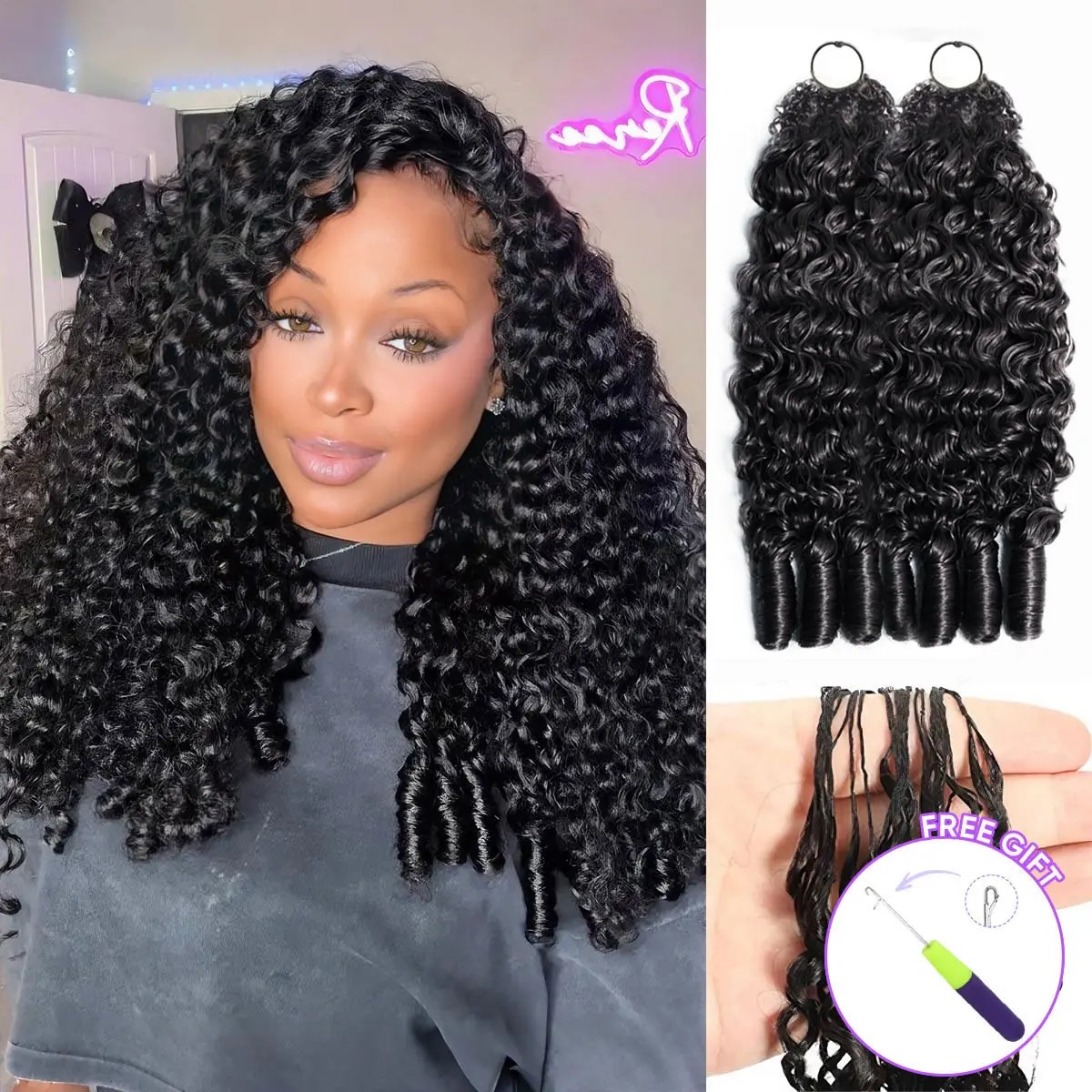 OQ HAIR Burmese Curly Crochet Hair Natural Black Machine Made Feather Crochet Human Hair Extension Miracle Knots Boho Braids #DealsForYouDays