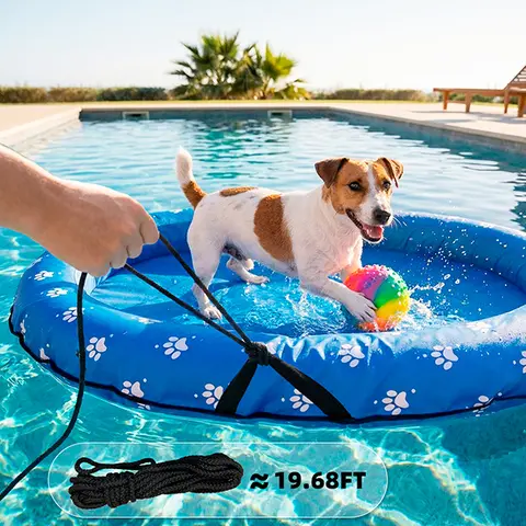 Dono Dog Blue Bone Inflatable Pool Float Raft - Sturdy Fabric Covering, Convenient Handle, Attached Rope, Water-Resistant Internal Valve, 19.68 ft Portable Cooling Toy for 0.75 kg-45 kg Pets, Puncture-Resistant Pool Floaties for Water Fun,familyfun