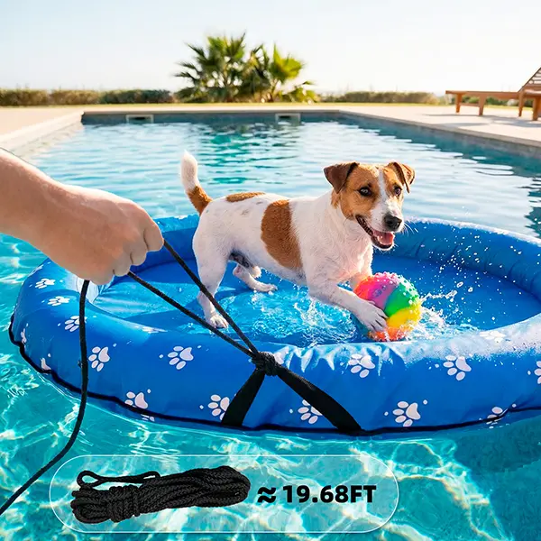 Dono Dog Blue Bone Inflatable Pool Float Raft - Polyester Sturdy Fabric Covering, Convenient Handle, Attached Rope, 19.68 ft Portable Cooling Toy for 45 kg Max Small-Large Pets, Ideal for Pet Lovers, Pool Floaties for Water Fun